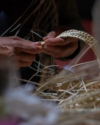 Braiding palm-frond fibre